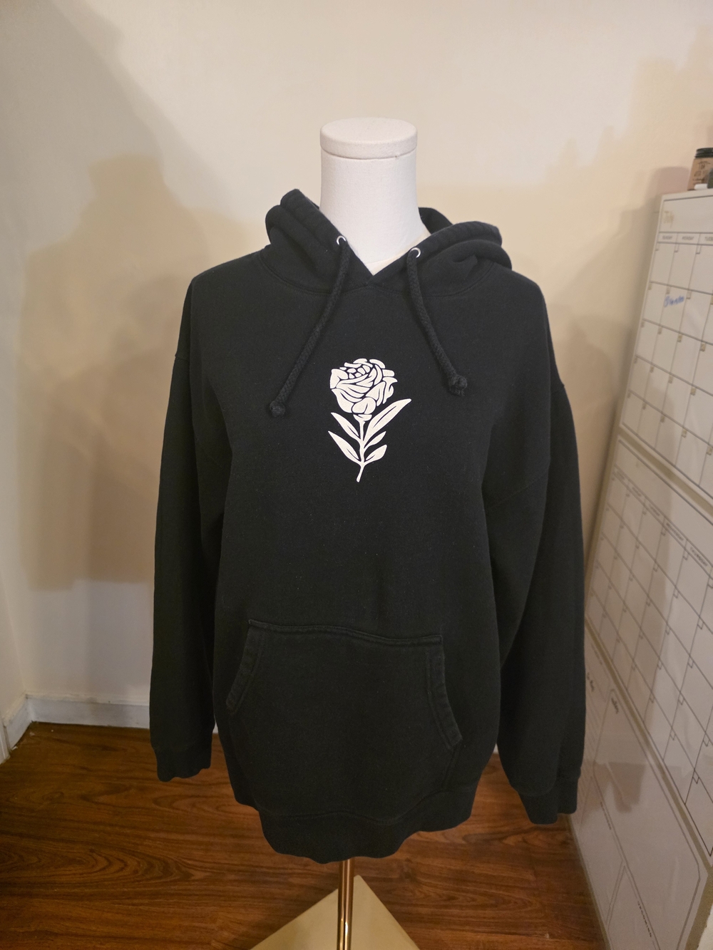 Elevation Worship - Black hoodie with white rose graphic - Size L